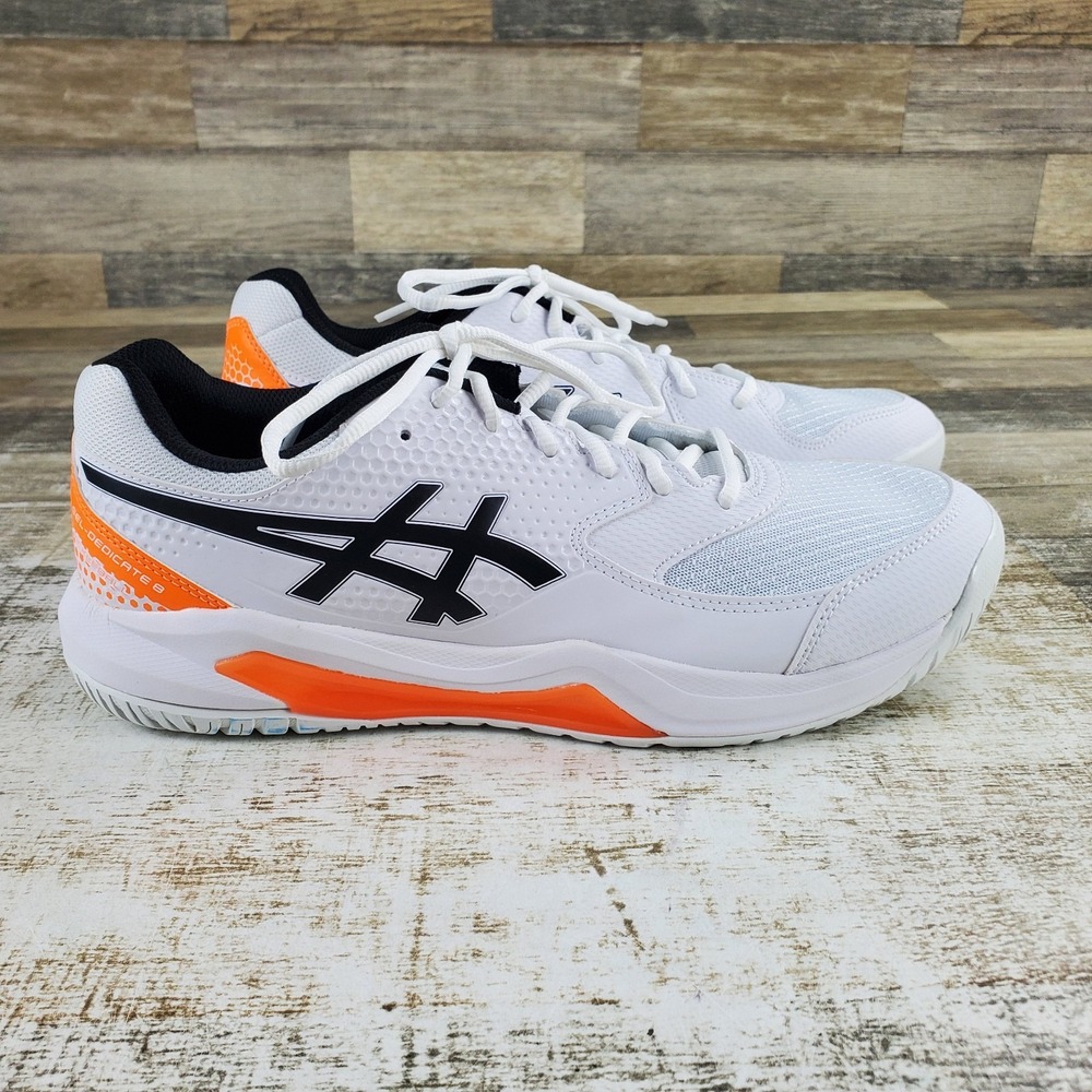 Asics GEL-Dedicate 8 Pickleball Shoes Mens Sz 11.5 White Shocking Orange Sneaker